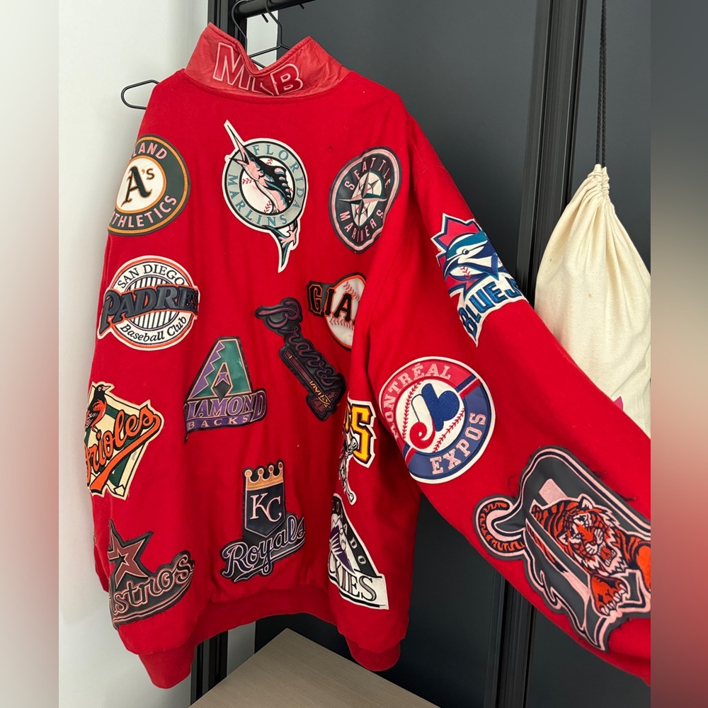 SUPER RARE VINTAGE JH Designs MLB Patch Jacket with Leather Trim ⚾️